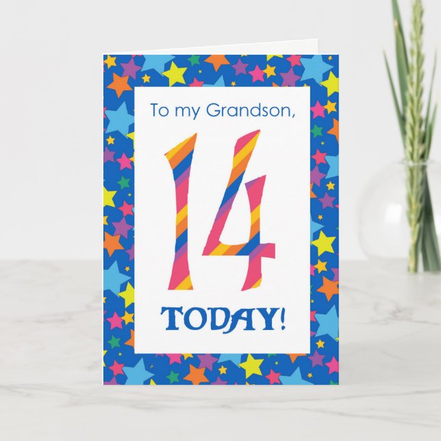 14th Birthday Card for Grandson, Stripes and Stars (Front)