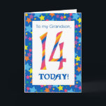 14th Birthday Card for Grandson, Stripes and Stars<br><div class="desc">A bright and colorful 14th Birthday Card for a Grandson,  with striped numbers and a starry border,  from a digital design by Judy Adamson. You can change the inside message if you wish.</div>