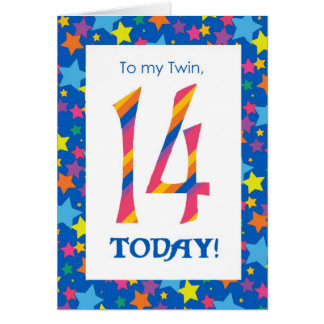 14th Birthday Card for Twin, Stripes and Stars