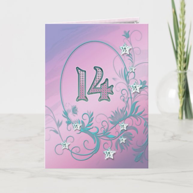 14th Birthday card with diamond stars (Front)