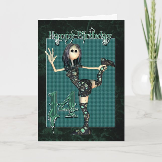 14th Birthday card with Moonies H.I.P Rag Doll (Front)