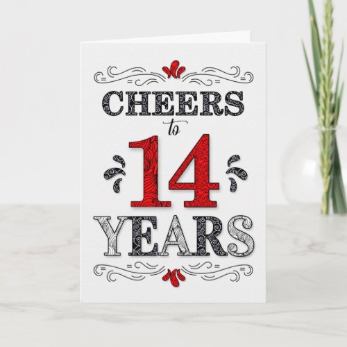 14th Birthday Cheers in Red White Black Pattern Card