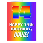 [ Thumbnail: 14th Birthday: Colorful, Fun Rainbow Pattern # 14 Card ]