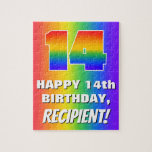 [ Thumbnail: 14th Birthday: Colorful, Fun Rainbow Pattern # 14 Jigsaw Puzzle ]