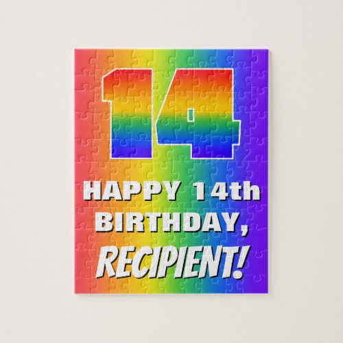 14th Birthday Colorful Fun Rainbow Pattern  14 Jigsaw Puzzle