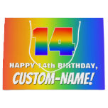 [ Thumbnail: 14th Birthday: Colorful, Fun Rainbow Pattern # 14 Gift Bag ]