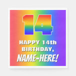 [ Thumbnail: 14th Birthday: Colorful, Fun Rainbow Pattern # 14 Napkins ]