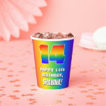 [ Thumbnail: 14th Birthday: Colorful, Fun Rainbow Pattern # 14 Paper Cups ]