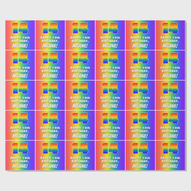 14th Birthday: Colorful, Fun Rainbow Pattern # 14 Wrapping Paper (Flat)