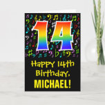 [ Thumbnail: 14th Birthday: Colorful Music Symbols + Rainbow 14 Card ]