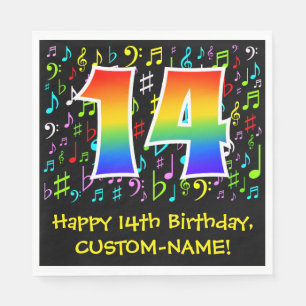 14th Birthday - Colorful Music Symbols, Rainbow 14 Napkins