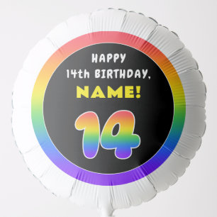 14th Birthday: Colorful Rainbow # 14, Custom Name Balloon