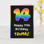[ Thumbnail: 14th Birthday: Colorful Rainbow # 14, Custom Name Card ]
