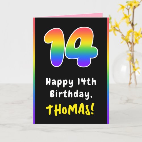 14th Birthday Colorful Rainbow  14 Custom Name Card