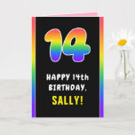 [ Thumbnail: 14th Birthday: Colorful Rainbow # 14, Custom Name Card ]