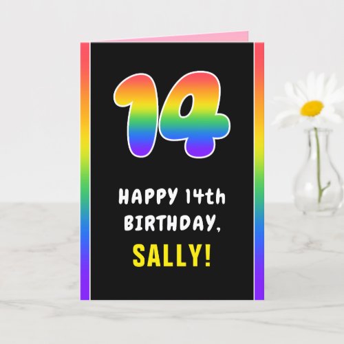 14th Birthday Colorful Rainbow  14 Custom Name Card