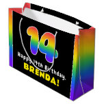 [ Thumbnail: 14th Birthday: Colorful Rainbow # 14, Custom Name Gift Bag ]