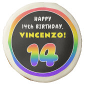 14th Birthday: Colorful Rainbow # 14, Custom Name Sugar Cookie (Front)
