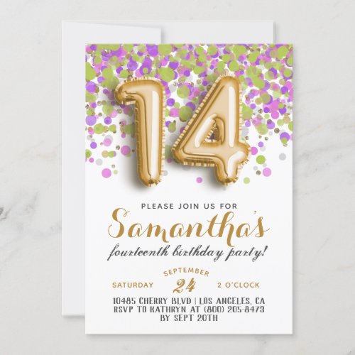 14th Birthday Confetti Invitation