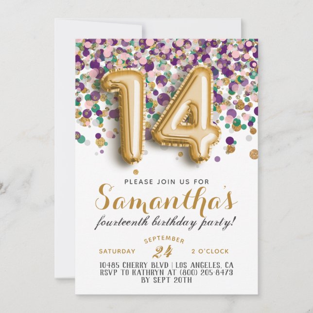14th Birthday Confetti Invitation (Front)