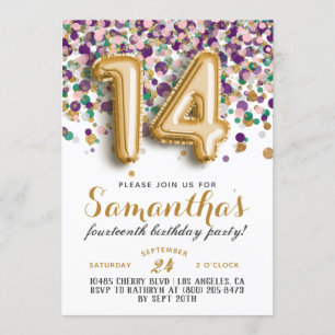 14th Birthday Confetti Invitation