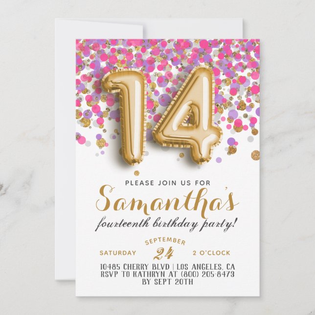 14th Birthday Confetti Invitation (Front)