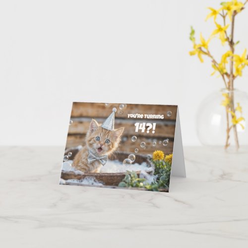 14th Birthday Cute and Funny Kitty in Bath Custom
