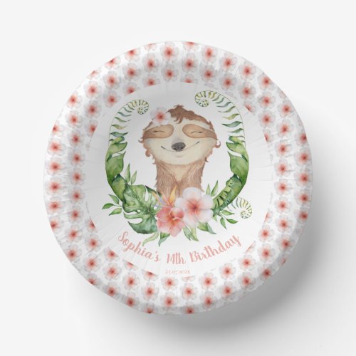 14th birthday cute sloth girls name paper bowls