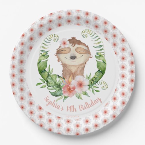 14th birthday cute sloth girls name paper plates