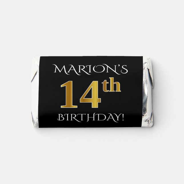 14th Birthday — Elegant, Faux Gold Look 14 + Name Hershey's Miniatures (Front)