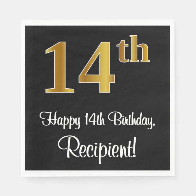 14th Birthday ~ Elegant Luxurious Faux Gold Look # Napkins (Front)