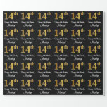 [ Thumbnail: 14th Birthday: Elegant Luxurious Faux Gold Look # Wrapping Paper ]