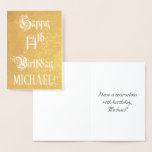 [ Thumbnail: 14th Birthday: Elegant, Ornate Script; Custom Name Foil Card ]
