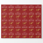 [ Thumbnail: 14th Birthday: Elegant, Red, Faux Gold Look Wrapping Paper ]