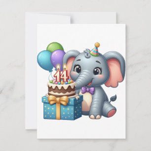 14th Birthday Elephant Note Card