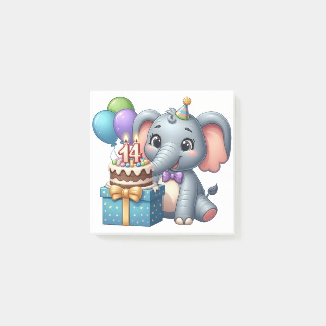 14th Birthday Elephant Post-it Notes (Front)