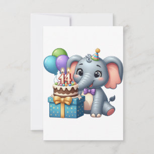 14th Birthday Elephant RSVP Card