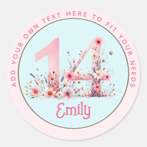 14th Birthday Fairy Floral Pink Princess Fairytale Classic Round Sticker
