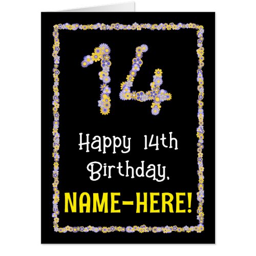 14th Birthday Floral Flowers Number 14  Name Card