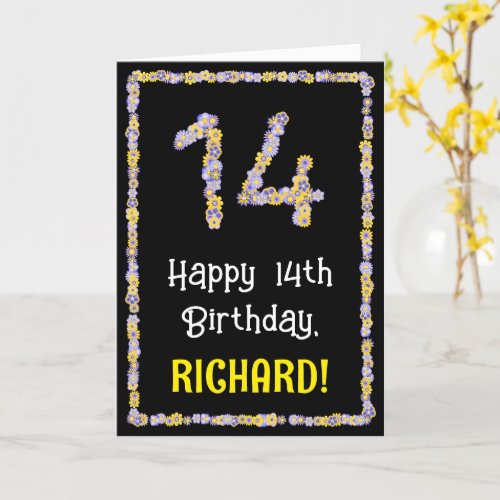 14th Birthday Floral Flowers Number Custom Name Card