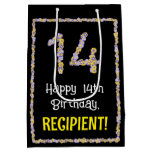[ Thumbnail: 14th Birthday: Floral Flowers Number, Custom Name Gift Bag ]
