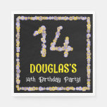 [ Thumbnail: 14th Birthday: Floral Flowers Number, Custom Name Napkins ]