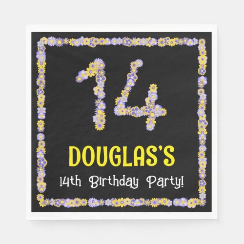 14th Birthday Floral Flowers Number Custom Name Napkins