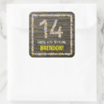 [ Thumbnail: 14th Birthday: Floral Number, Faux Wood Look, Name Sticker ]