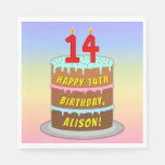[ Thumbnail: 14th Birthday: Fun Cake and Candles + Custom Name Napkins ]