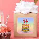 [ Thumbnail: 14th Birthday: Fun Cake and Candles + Custom Name Sticker ]