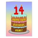 [ Thumbnail: 14th Birthday: Fun Cake & Candles, W/ Custom Name Card ]