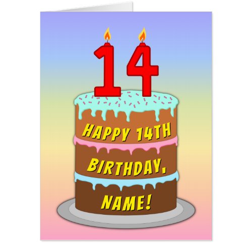 14th Birthday Fun Cake  Candles w Custom Name Card