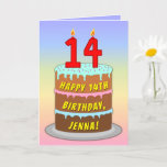[ Thumbnail: 14th Birthday — Fun Cake & Candles, W/ Custom Name Card ]