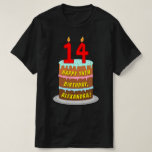 [ Thumbnail: 14th Birthday — Fun Cake & Candles, W/ Custom Name T-Shirt ]